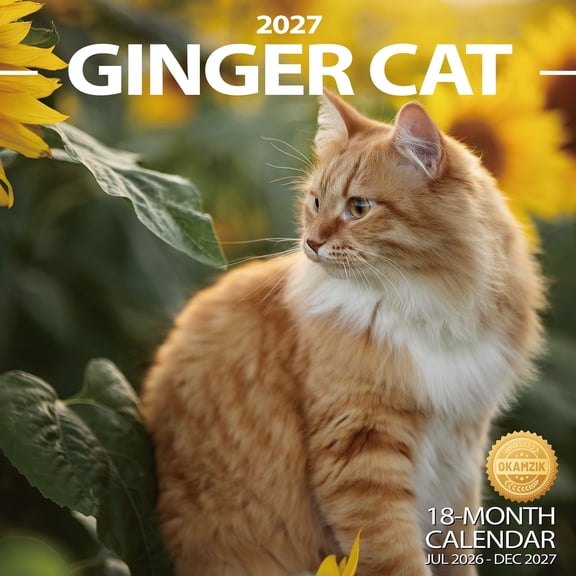 2027 Wall Calendar Ginger Cat Planner Calendar, Hangable Monthly Calendar with Large Blocks for Organizing & Planning, Academic Schedule, For Cats Lovers Women Men Mom Dad