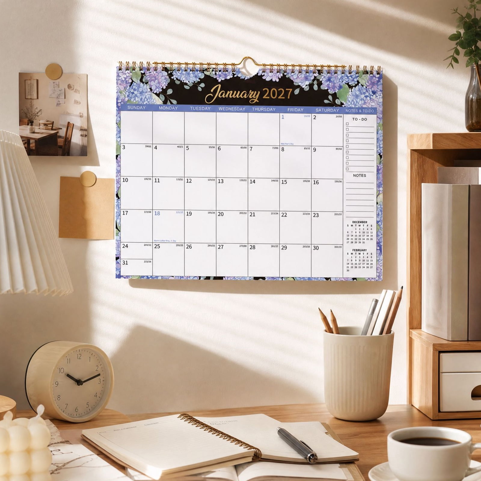2027 Wall Calendar with Hydrangea Flowers, English Version Monthly ...