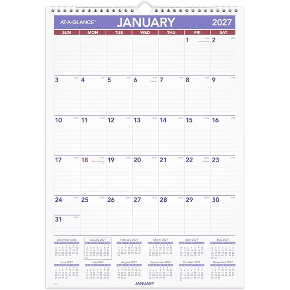 2027 Wall Calendar, Monthly, 8" x 11" Planner, Ruled Daily Blocks (PM12827)