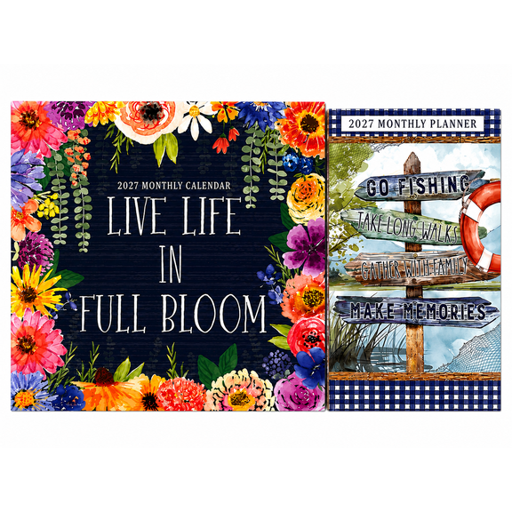2027 Wall Calendar Pocket Planner Set Floral Monthly Organizer 12 x 12 Inch Calendar 6.5 x 3.35 Inch Planner