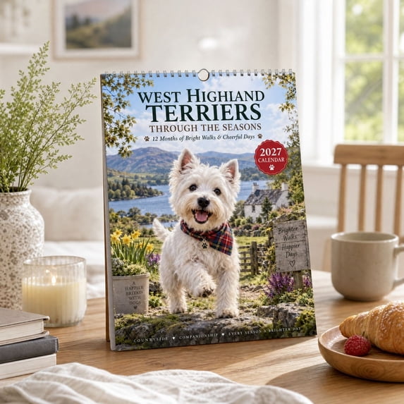 2027 Wall Calendar, Westie Dog Photos Across Twelve Months with Writing ...