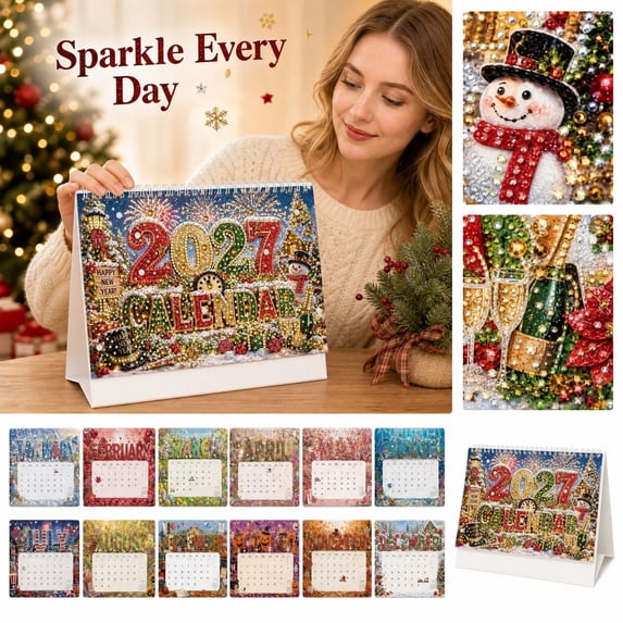 2027 Wall Calendar with Diamond Painting Art, Hanging Wall Decor for Christmas Home Office, Calendar Planner with Waterproof Paper