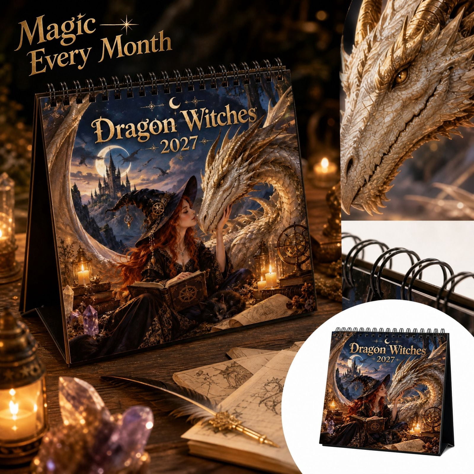 2027 Wall Calendar with Dragon Witches Fantasy Art, 12-Month Monthly ...
