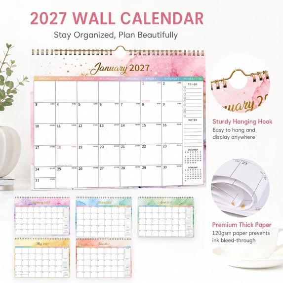 2027 Wall Calendar with To-Do Notes, 120Gsm Thick Paper, Watercolor ...