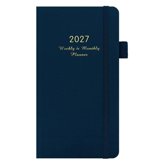 2027 Weekly & Monthly Planner, A7 Hardcover Agenda Book with Elastic Closure & Pen Loop,3.8X7" Pocket Sized Schedule Organizer, Thick Paper Daily Planner Notebook, 72 Sheets 144 Pages