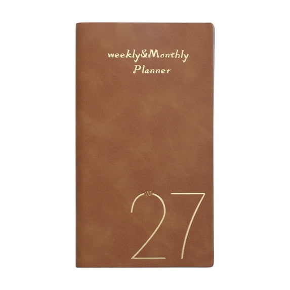 2027 Weekly and Monthly Planner 3.78x6.85" - 12 Month, Vegan Leather Cover Planner Academic Year Calendar, Brown