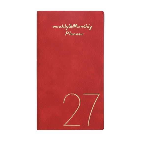 2027 Weekly and Monthly Planner 3.78x6.85" - 12 Month, Vegan Leather Cover Planner Academic Year Calendar, Red
