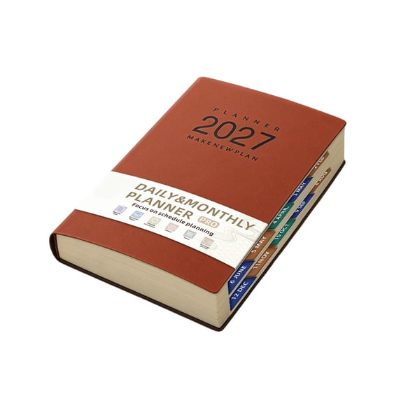 2027 Weekly and Monthly Planner, Hardcover Leather Calendar for Office Planning,Red