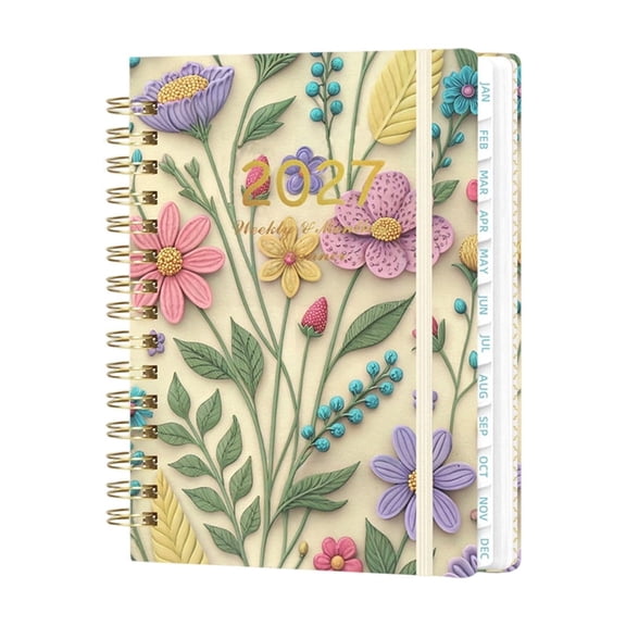 2027 Weekly and Monthly Planner - Spiral Bound Floral Agenda Notebook with Month Tabs for Daily Scheduling