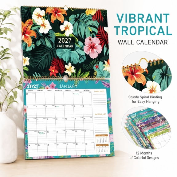 2027 wall calendar 12 month, Hanging Wall Planner with Large Date Blocks and Shopping List Area, for Household Decor, Workspace Planning for Students & Household Planners