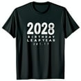 2028 Birthday Leap Year Black TShirt with White Graphic Design