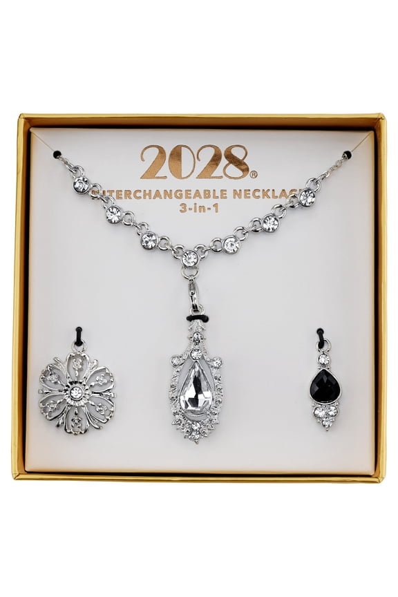 2028 Jewelry 3-In-1 Crystal Teardrop Interchangeable Necklace Set 16" + 3" Extender