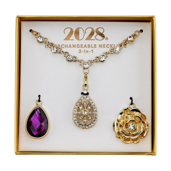 2028 Jewelry 3-In-1 Purple & Crystal Teardrop Interchangeable Necklace Set 16" + 3" Extender