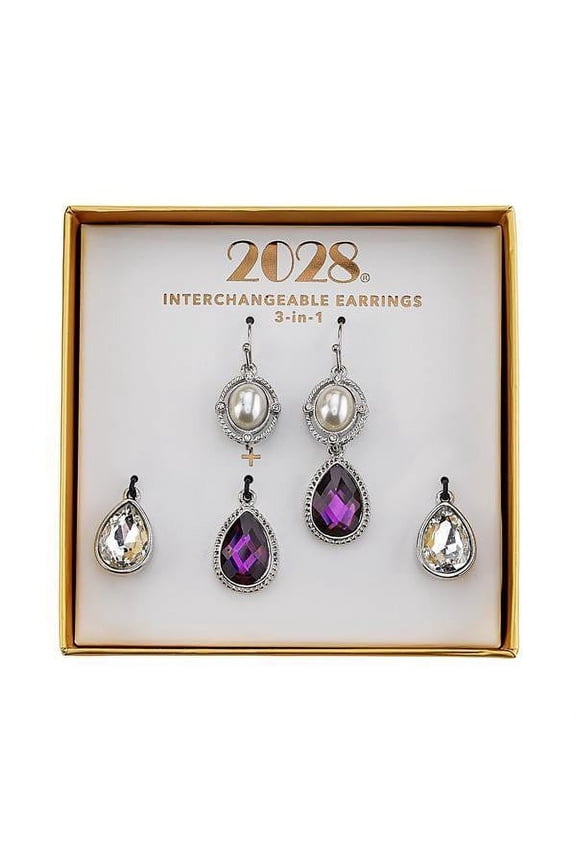 2028 Jewelry 3-In-1 Teardrop Crystal & Faux Pearl Interchangeable Earring Set