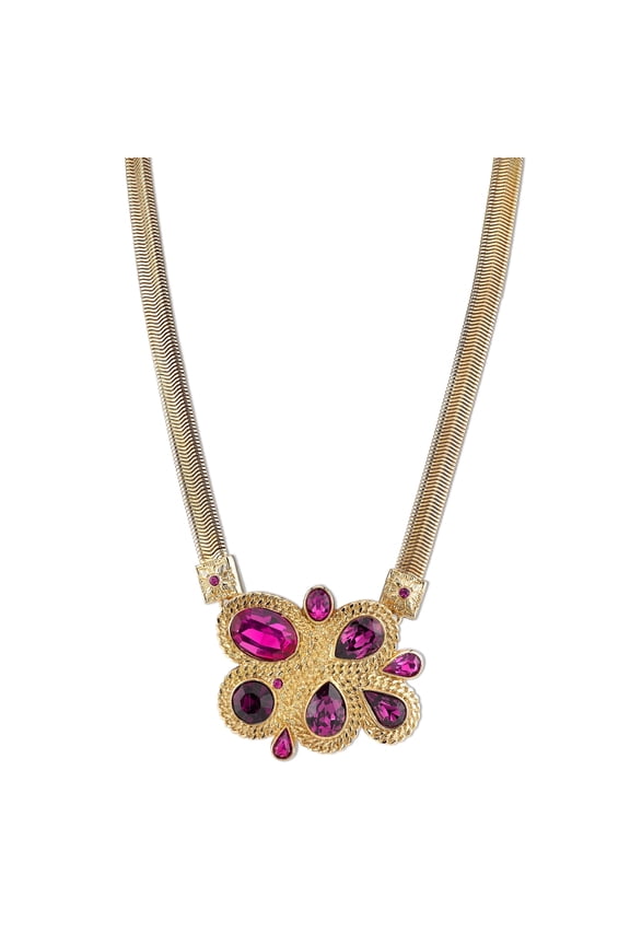 Amethyst Purple Color And Fuchsia Cluster Necklace 16 + 3 Extender