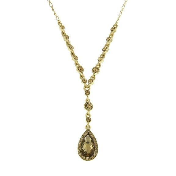 2028 Jewelry Crystal Accented Faceted Crystal Teardrop Y-Necklace 16 + 3 Extender