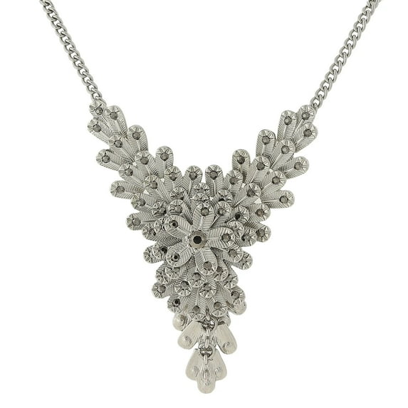 2028 Jewelry Crystal Floral Statement Bib Necklace 16 + 3 Extender