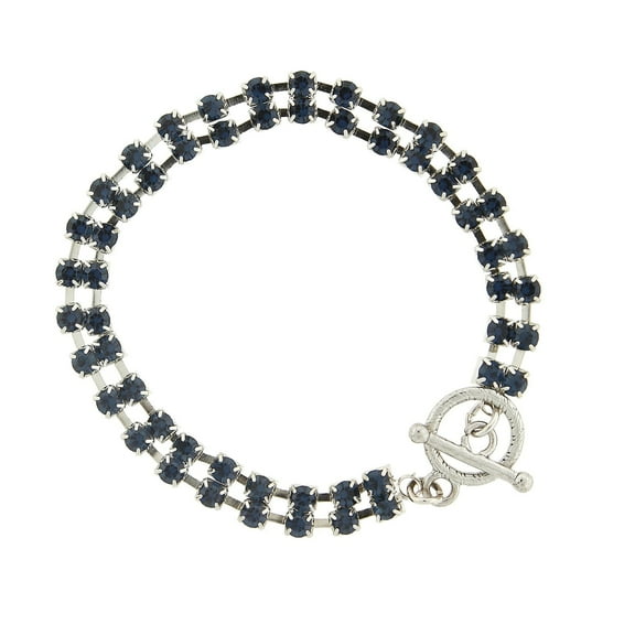 2028 Jewelry Dark Blue 2-Row Rhinestone Toggle Bracelet