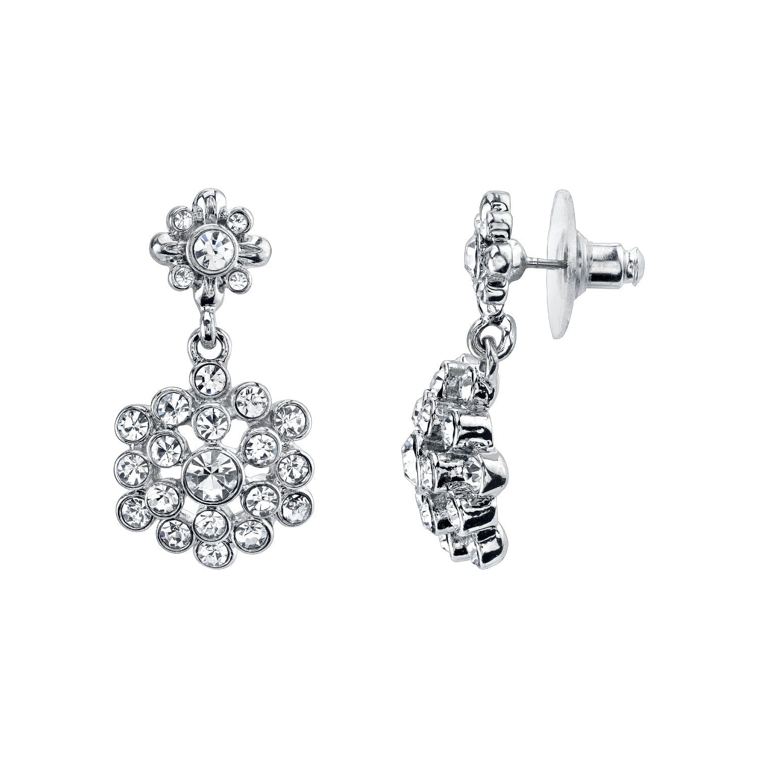2028 Jewelry Floral Cluster Clear Crystal Drop Post Earrings