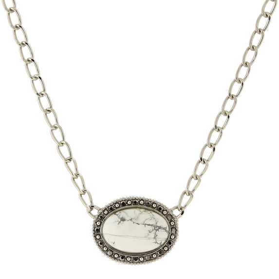2028 Jewelry Gemstone White Howlite And Hematite Pendant Necklace 16