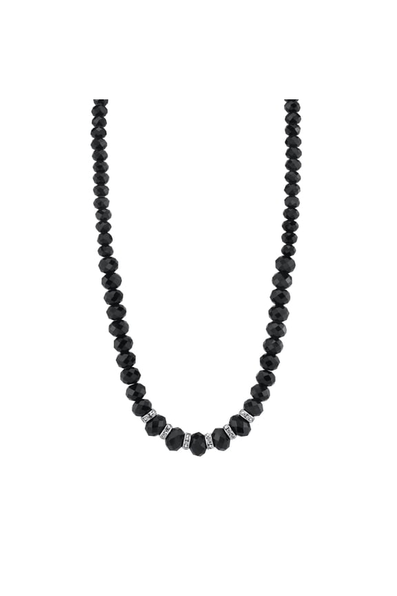 Graduated Jet Black Glass Crystal Accent Necklace 16 + 3 Extender