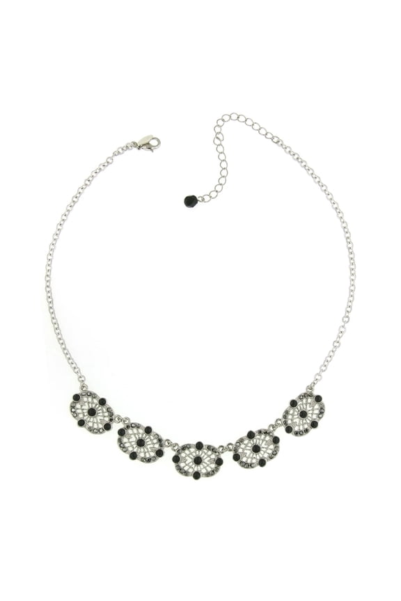 Hematite Color Filigree Station Collar Necklace 16 + 3 Extender