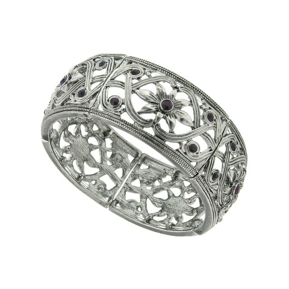 2028 Jewelry Ornate Filigree & Flower Designed Stretch Bracelet