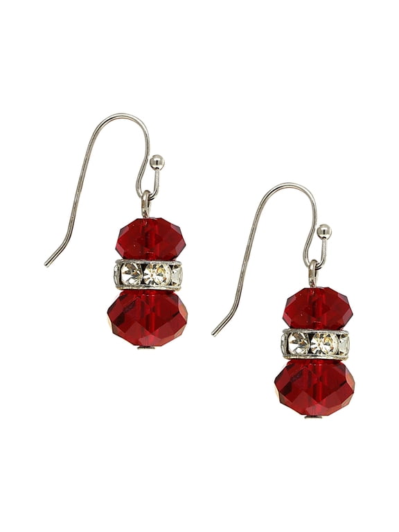 Ruby Red Crystal Accent Drop Earrings