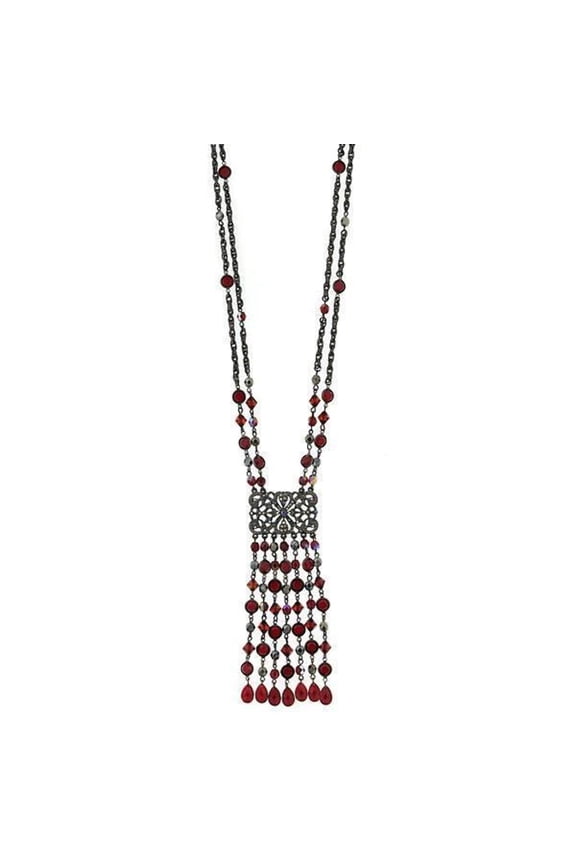 Siam Ab Crystal And Hematite Fringe Tassel Necklace 30