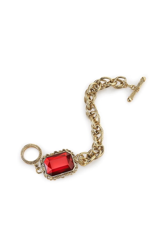 Siam Red Octagon Stone Multi Link Chain Toggle Bracelet