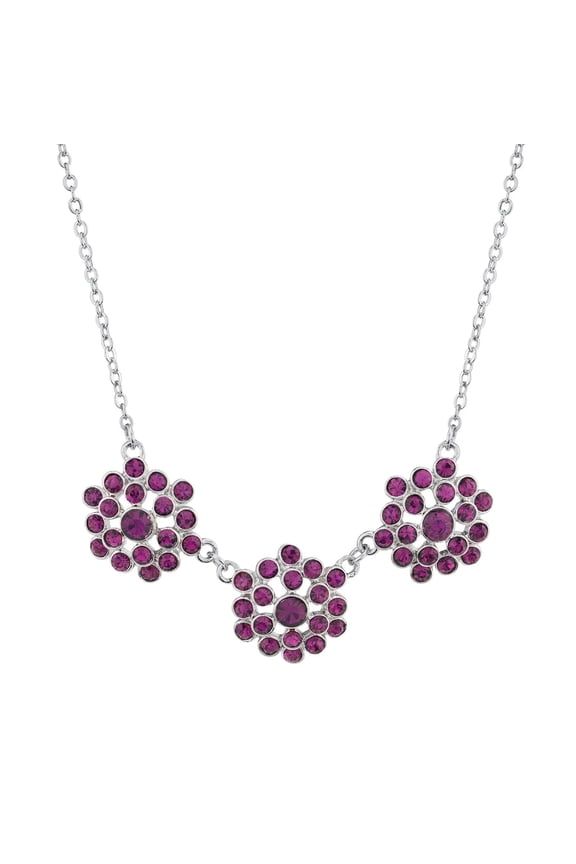 Triple Amethyst Purple Crystal Cluster Collar Necklace 16 + 3 Extender