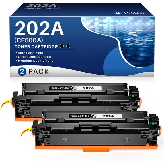 202A Black Toner Cartridge Replacement for 202A Toner CF500A Black Toner Works with Color Laser Jet Pro M254dw MFP M281cdw M281fdw Printer(2 Black)