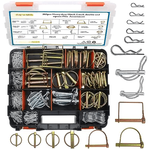 202PCS Hitch Pins Clip Pins, Linch and PTO Pins for Trailers Tractors Trucks Towing Mowing, Farm Equipment, Snow Plows, Lawnmowers Garage, Heavy Duty Trailers Accessories Tractor Attachments
