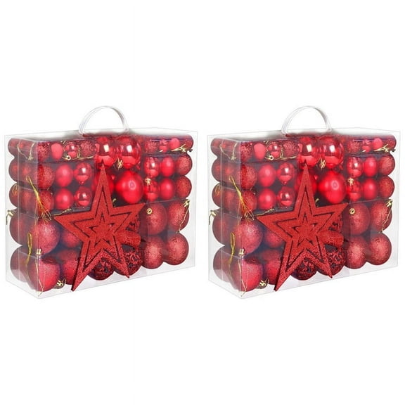 202Pcs Red Christmas Ornaments for Christmas Tree, Shatterproof Christmas Tree Balls Decorative Baubles Hanging