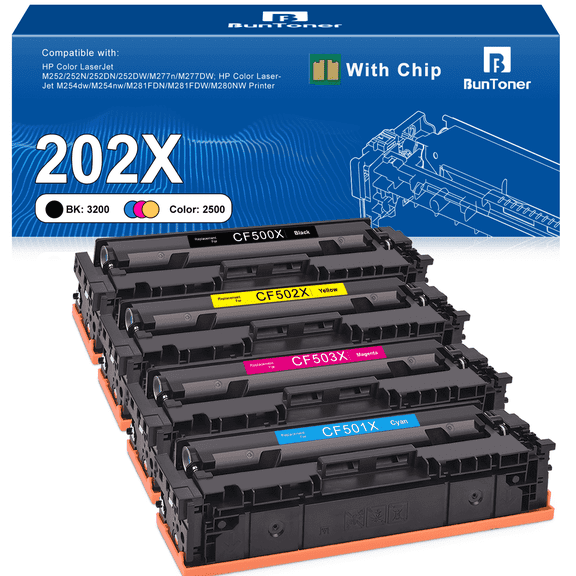 202X Toner Cartridge Compatible for HP 202A 202X CF500X CF500A Toner (4-Pack)