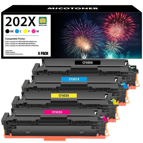202X Toner Cartridge Compatible for 202X 202A CF500X CF500A for Color Laserjet Pro MFP M281fdw M281cdw M254dw M281fdn M254 M281 Printer Ink (Black Cyan Yellow Magenta, 4-Pack)