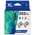 thumbnail image 1 of 202XL 202 XL Ink Cartridge for Epson 202 T202XL Ink Cartridge for Epson Workforce WF-2860 Expression Home XP-5100 Printer Tray Printer Ink(Black, Cyan, Magenta, Yellow, 5-Pack), 1 of 1