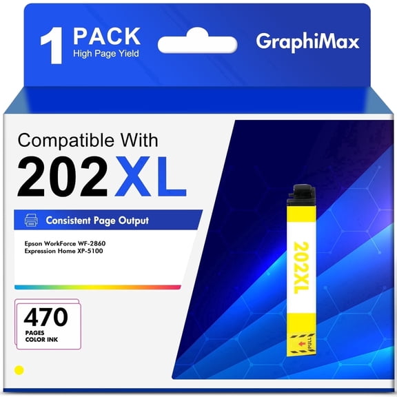 202XL Ink Cartridge 1-Yellow Compatible for Epson WorkForce WF-2860 Expression Home XP-5100 All-in-One Printer