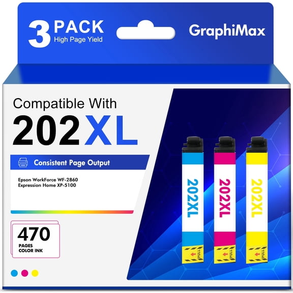 202XL Ink Cartridge Compatible for Epson WorkForce WF-2860 Expression Home XP-5100 All-in-One Printer (1 Cyan , 1 Magenta , 1 Yellow , 3-Pack )