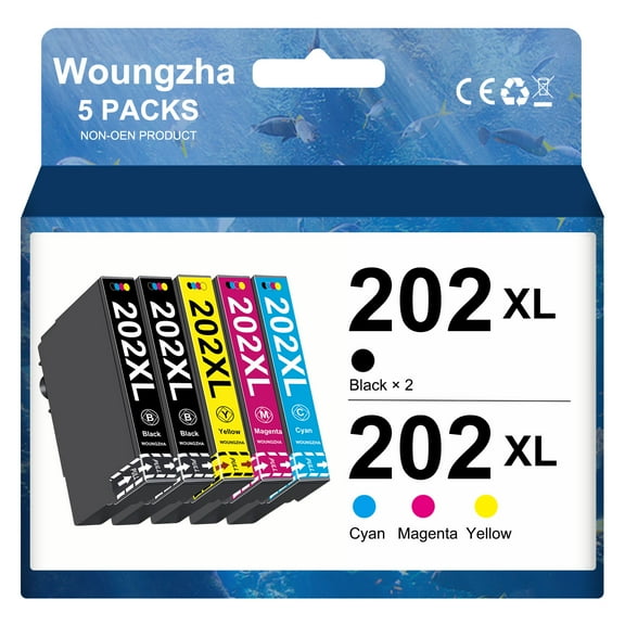 202XL Ink Cartridge for Epson ink 202 XL 202XL to use with Expression Home XP-5100 and WorkForce WF-2860 (5-Pack)