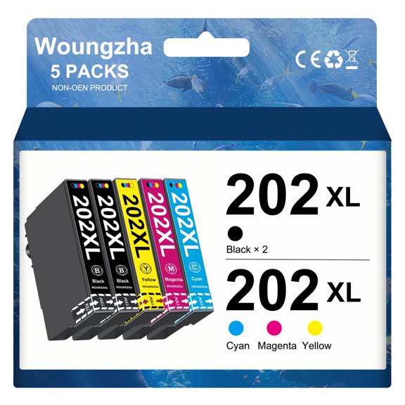 202XL Ink Cartridge for Epson ink 202 XL 202XL to use with Expression Home XP-5100 and WorkForce WF-2860 (5-Pack)
