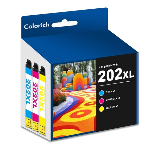 202XL Ink Cartridges 3 Pack Compatible for Epson 202XL 202 Color Printer Ink Epson WorkForce WF-2860 Expression Home XP-5100 (Cyan, Magenta, Yellow)