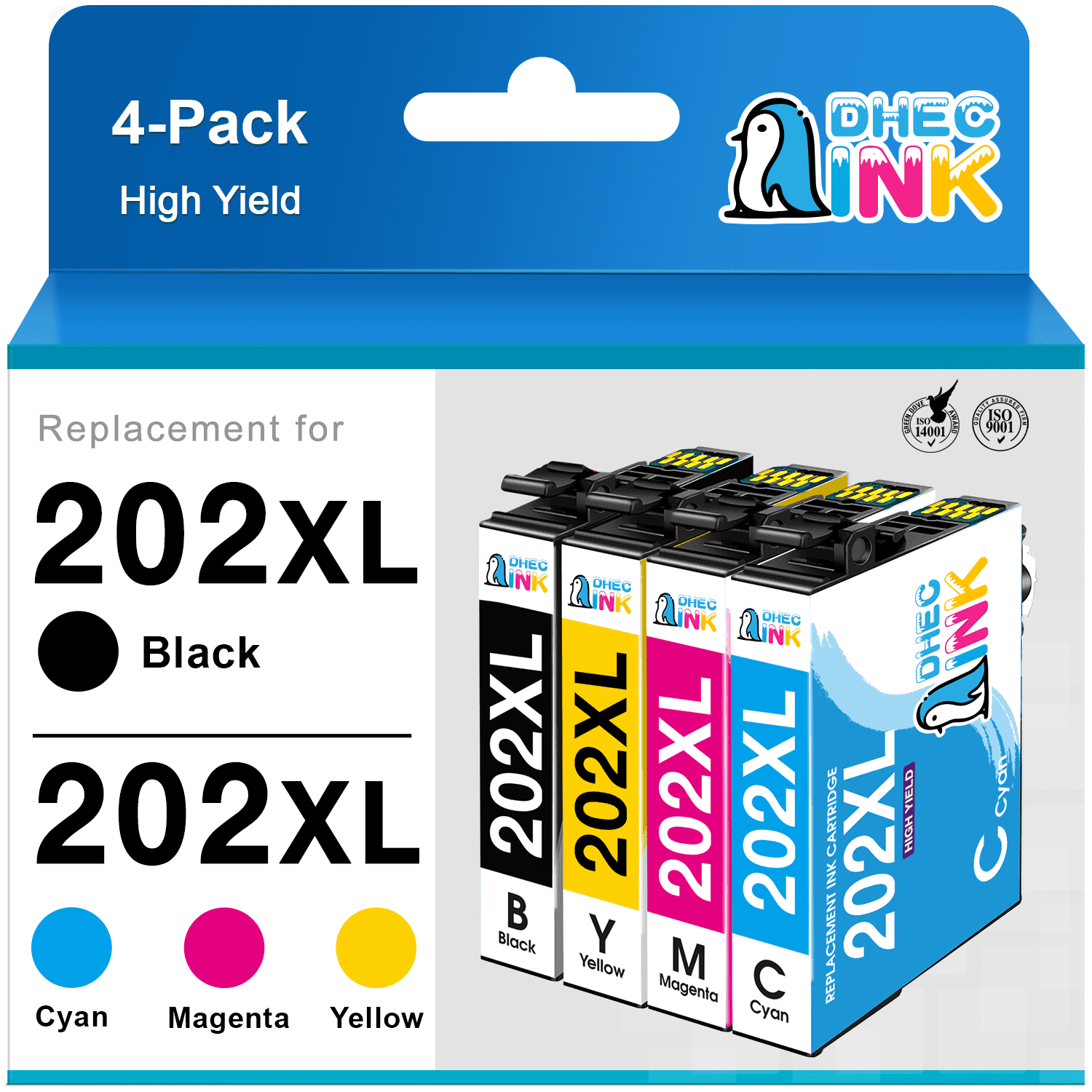 202XL Ink Cartridges for Epson 202 Ink Cartridges XL Multipack for Epson WF-2860 XP-5100 Printer ( Black Cyan Magenta Yellow, 4 Pack)