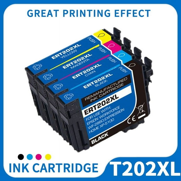 202XL Ink Cartridges T202XL 202 used for Epson WorkForce WF-2860 Expression XP-5100 BCMY, 4-Pack