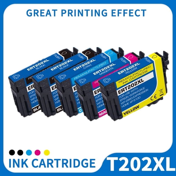 202XL Ink Cartridges T202XL 202 compatible for Epson WorkForce WF-2860 Expression XP-5100 BCMY, 5-Pack