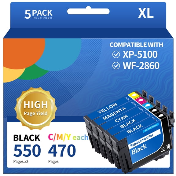 202XL Ink Cartridges T202XL 202 compatible for Epson WorkForce WF-2860 Expression XP-5100 BCMY, 5-Pack