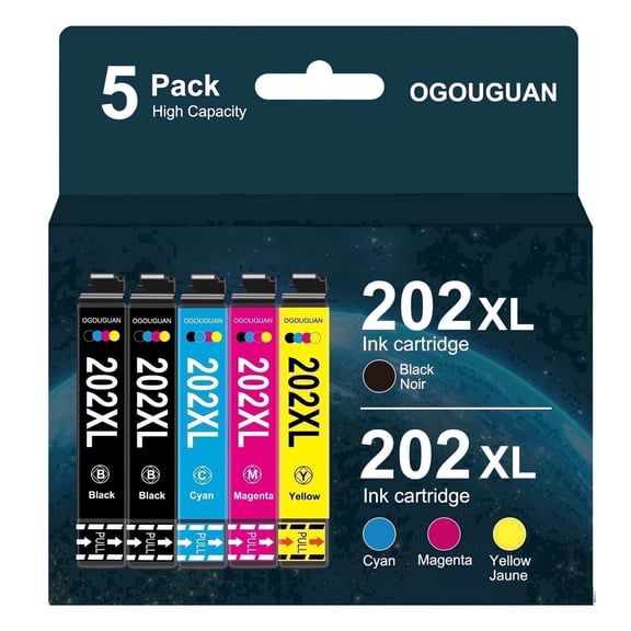 Compatible T202 202XL Ink Cartridges, Compatible Replacement for WF-2860 and XP-5100 Printers, 5-Pack (2BK,1C,1M,1Y)