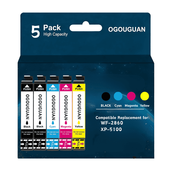Compatible T202 202XL Ink Cartridges, Compatible Replacement for WF-2860 and XP-5100 Printers, 5-Pack (2BK,1C,1M,1Y)