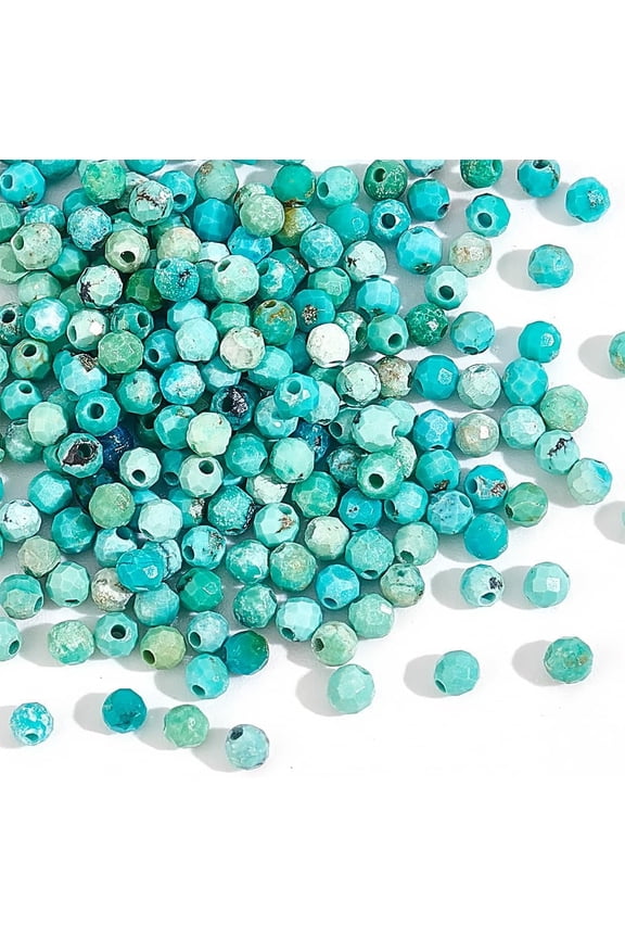 203 Pcs Faceted Round Turquoise Beads Mini Small Gemstone Ball Beads Natural Stone Beads Strands 2mm Tiny Bead Loose Spacer Beads for Jewelry Earring Making