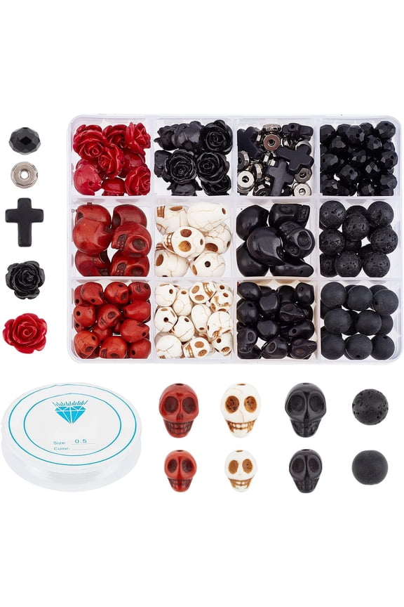 203 Pcs Gemstone Beads Kit Natural Lava Rock Turquoise Flower Rose Beads Tibetan Style for Jewelry Making Bracelets Necklaces DIY Crafts for DIY